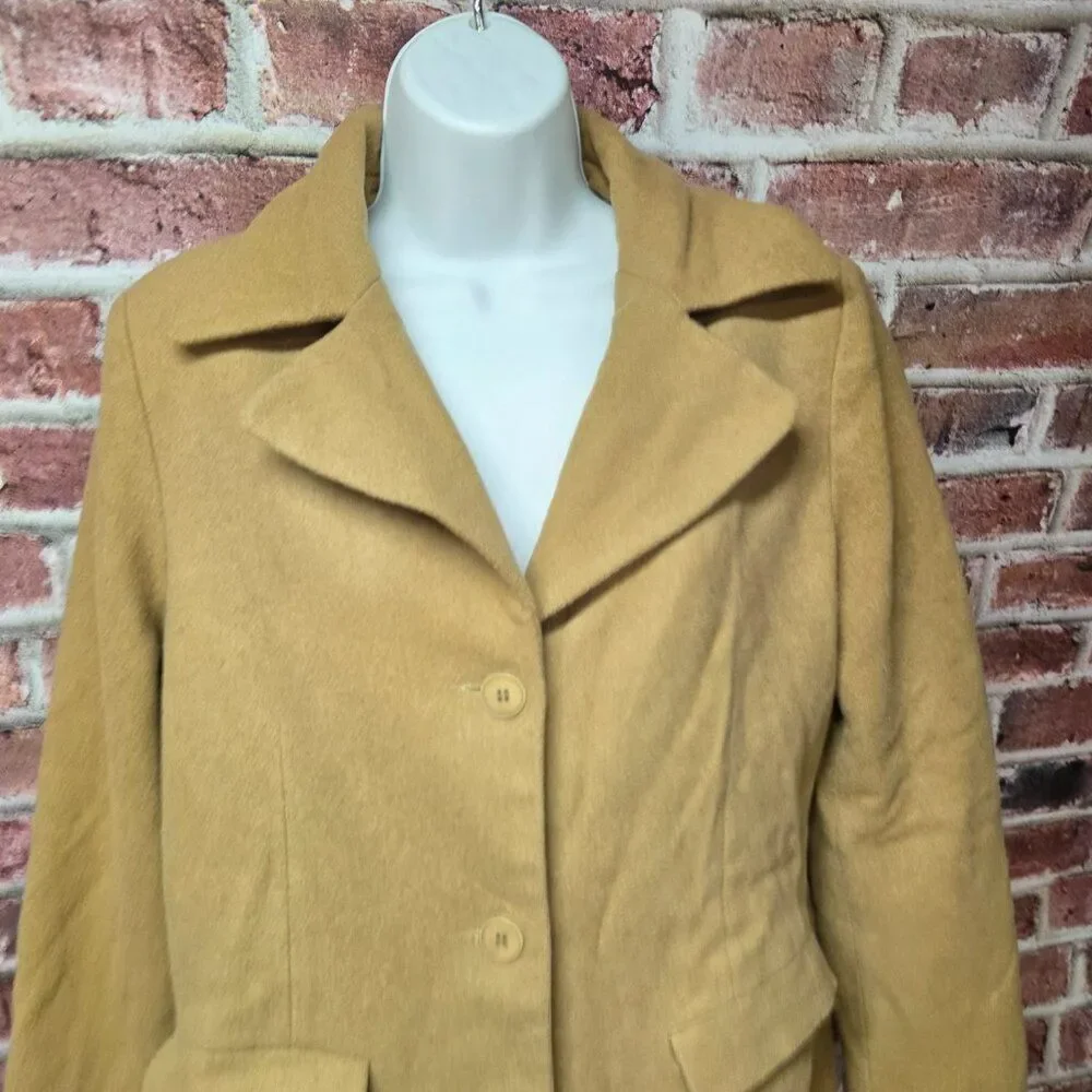 Club A Andrea Overcoat 10 | Vintage 70s Tan Wool Wide Lapel‎ Lined Quiet Luxury